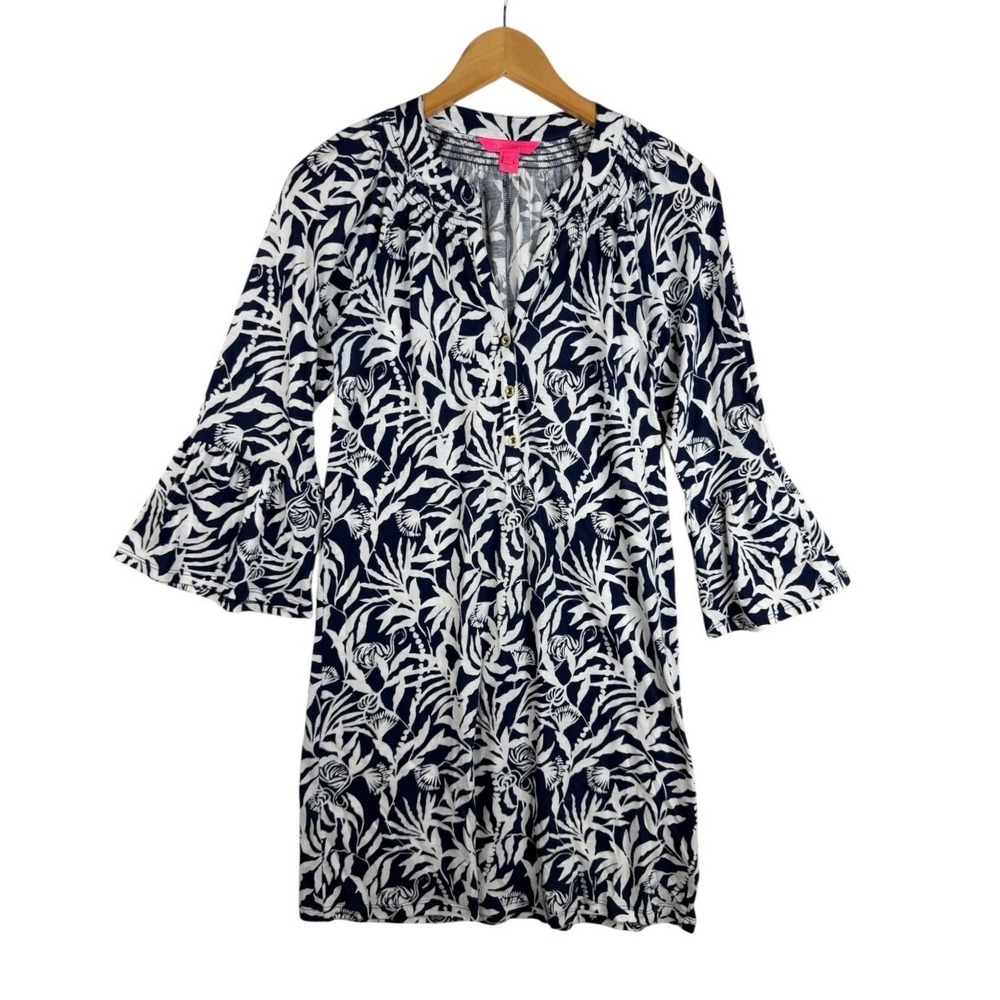 Lilly Pulitzer Womens Norris 3/4 Bell Sleeve Dress - Low Tide Navy Size XS